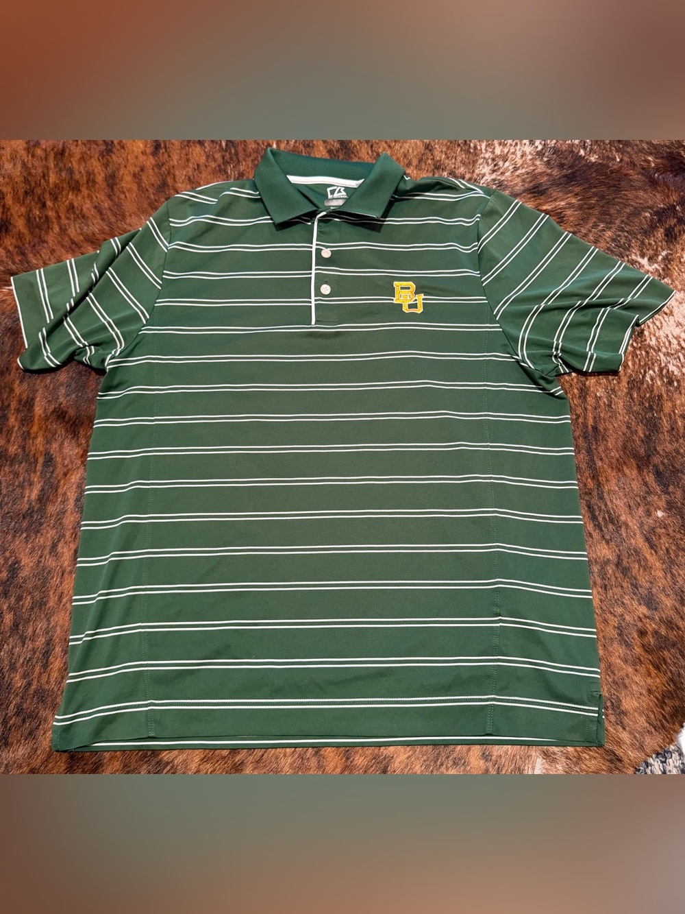 Cutter & Buck Golf Polo Shirt Baylor Bears Green Stripes Men’s Size L CB Drytec